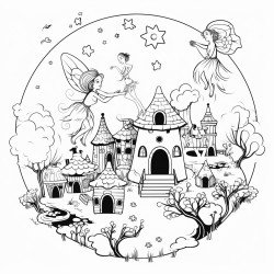 a fairy land with fairies flying in the sky