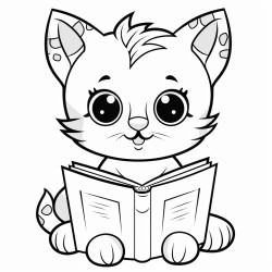 nonoline kitty cat reading a book bold lines