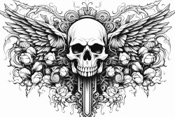 tombstones with cross skull and wings