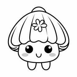friendly cute mushroom kawai style simple lines