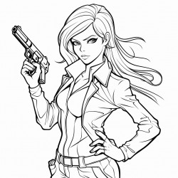 a beautiful chick with long hair holding a gun
