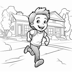 boy  runs onto the road