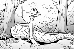 snake  wrapped round a tree trunk in the forest