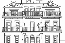 a town house. Four levels high. A balcony on every floor. Nothing in background or foreground