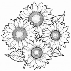 four sunflowers that are spaced apart so they are not touching