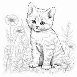 an outline of a kitten sitting outside no gray shading