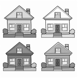 create a coloring page for kids that house student houses that are labeled by color  red blue green yellow and orange