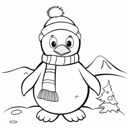 a cute pinguin dressed for christmas making a snow man