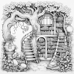 library with vines and moss