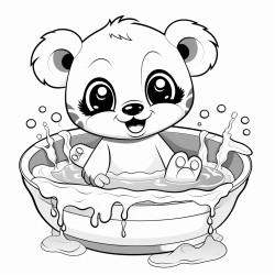 baby panda playing in water