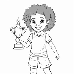 african american cute girl winning a trophy smiling at her audience