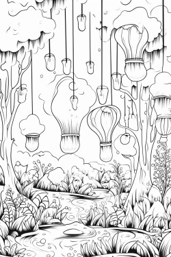 a magical forest with floating lanternsok