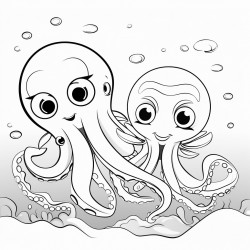 squid and octopus swimming