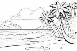 niuean beach with coconut trees and sun