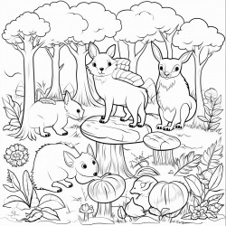 forest scenery with lot of animals