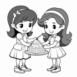 a girl giving fudge dessert to another girl