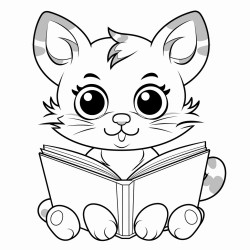 nonoline kitty cat reading a book bold lines