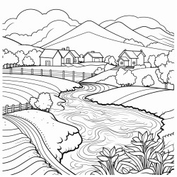 farm with irrigation and a river