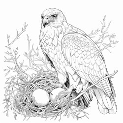 bird of prey sitting on nest with eggs