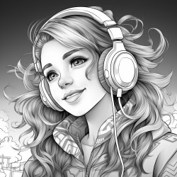 teen girl  with headphones and cute top