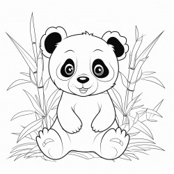 cute panda with bamboo forest
