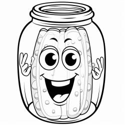 black and white line drawing of a pickle face and hands pressed against the inside of a glass jar