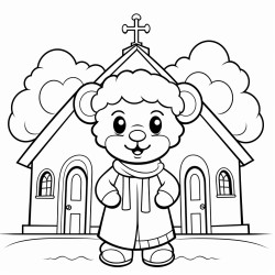 cuddly lamb teddy is at church