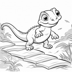 a newt walking in a pathway outline lineart coloring book 2d cartoon character