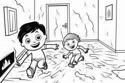 two kids in the  leaving room and the floor is lava