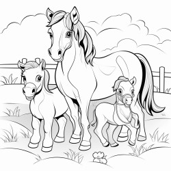 un poney et deux chiens