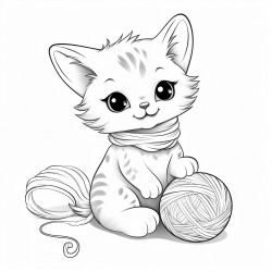 cute cat playing with a ball of yarn