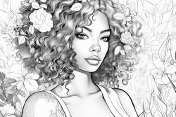 african american woman surrounded by flowers and intricate pattern with a blank space to write bible verse