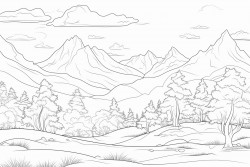 a scene with mountains and trees