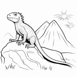a lizard with fiery scales sunbathing on a rock