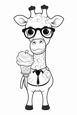 giraffe with glasses holding an ice cream cone
