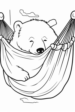 a sleeping bear in a hammock coloring page