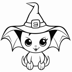 cute bat wearing a witch hat