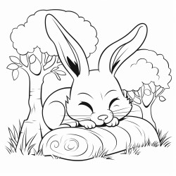 a cartoon hare sleeping under a tree