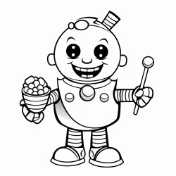 happy robot halloween with candy simple