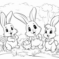 rabbit hopping joyfully among her friends who are busy with their morning activities