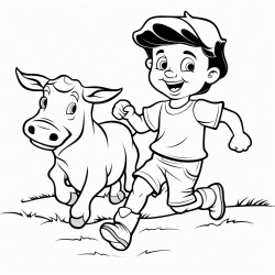 cow chasing boy