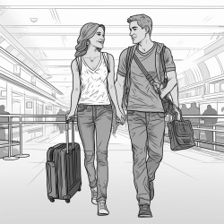 young couple in there twenties at the sky harbor airport  baggage claim