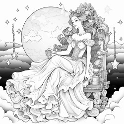 a princess on the moon black and white  images