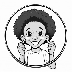 a cheerful illustration of a black child holding a mirror and smiling at their reflection
