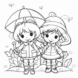 kids playin in garden wearing raincoats with fairies