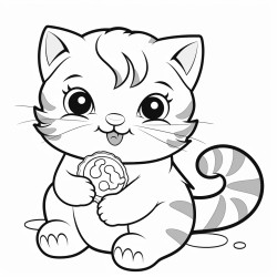 coloring page for childrena kitten eating a rainbow cookie