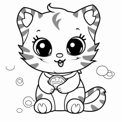 coloring page for childrena kitten eating a rainbow cookie