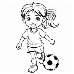 outline girl in ponytail wearing soccer uniform playing soccer