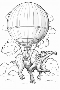a balloon aircraft in the sky a dinosaurs accurate and richly detailed graphics cartoon style