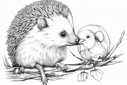 cute hedgehog and bald eagle